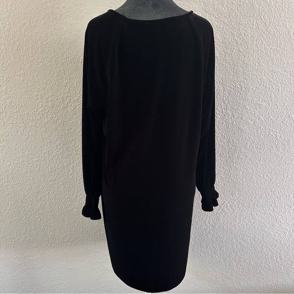 Black Velvet Dress | Size M | Ruffled Long Sleeves - Picture 2 of 6